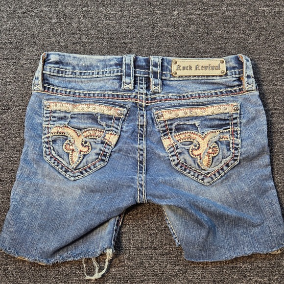 Rock Revival Pants - Rock Revival Luiza Denim Shorts Womens 27‎ Blue Embellished Cut Off Y2K EP9127C